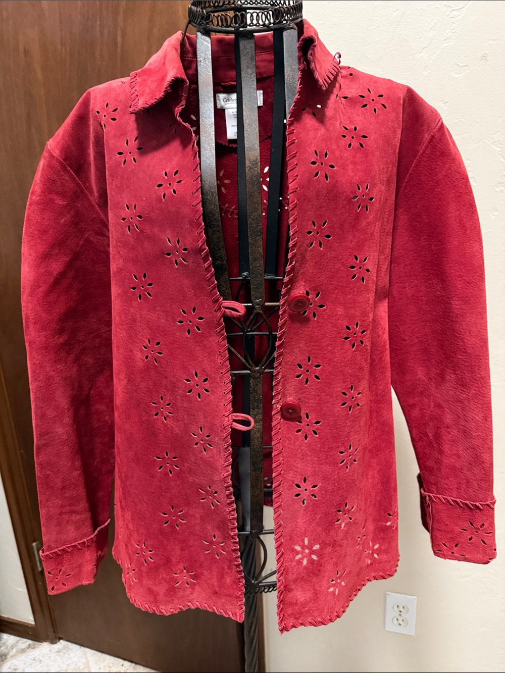 Coldwater Creek Red Suede Cutout Floral Jacket